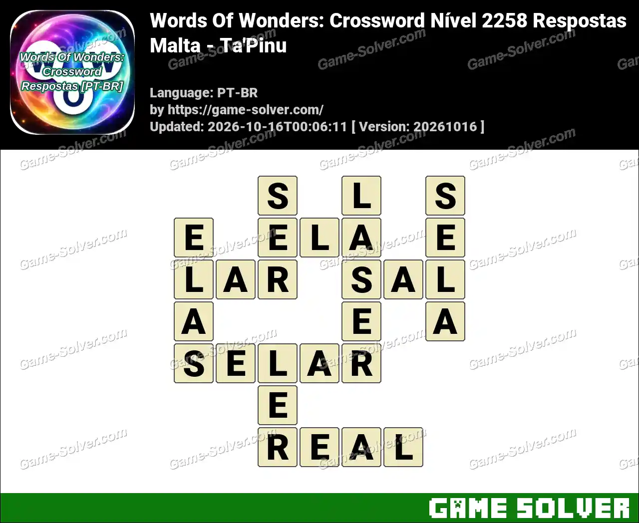 Words Of Wonders: Crossword Nível 2258 Respostas – Malta – Ta’Pinu